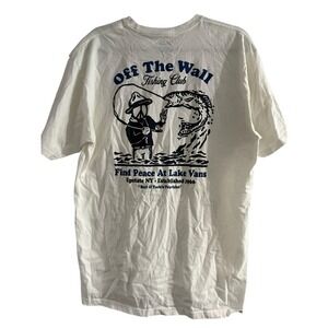 VANS Men's Short Sleeve Classic Fit Shirt Off The Wall Fishing Club Large White